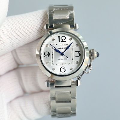 Cartier 32MM Steel Strap Imported Automatic Movement Silver/Gold/Rose Gold Strap Women Watch
